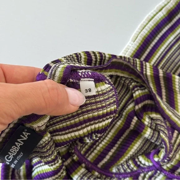 Dolce & Gabbana Striped Long Cardigan with Purple Accents, Size 38